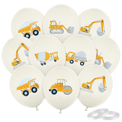 30 Stück Bagger Luftballons, Baustellen Ballon, Baufahrzeug Luftballon Deko Geburtstag, Fahrzeuge Latex Ballons für Kinder Jungen Kindergeburtstag Baustelle Deko Laster Kran Baustelle Tischdeko
