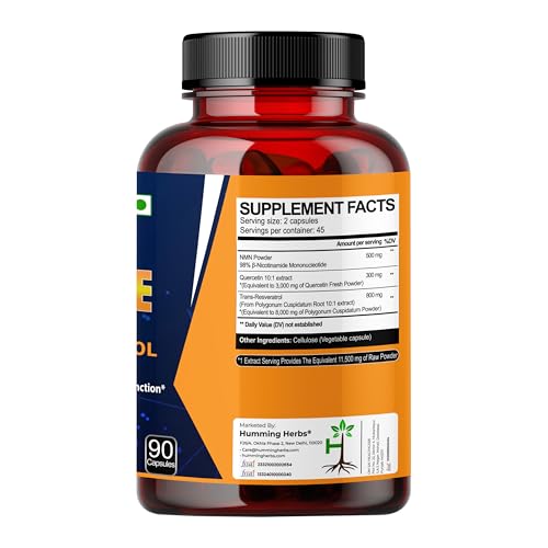 Humming Herbs Nicotinamide Mononucleotide Nmn With Resveratrol & Quercetin - Advanced Cellular Support, Boosts Nad+ Level & Healthy Aging, Capsule, 80 grams