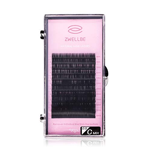 ZWELLBE C Curl Lash Extensions 3D Volume Eyelash Extensions,0.15mm Mink Lashes Natural False Lashes Thick Individual Eyelashes,8-15mm Mixed Tray Eyelash Extension Supplies,Lash Extensions Mink Lashes