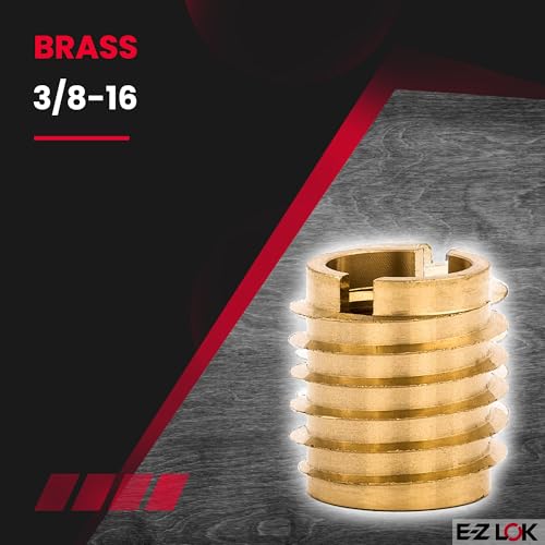 Image of E-Z LOK Knife Threaded Insert for Hard-Wood, Brass Thread Inserts 3 /8-16 Internal Threads, 0.625 inch Length Pack of 10