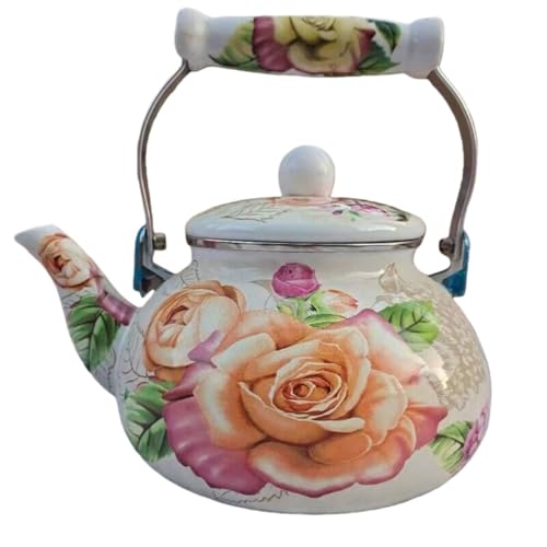 ホーローティーポット ホーローケトル 2.5L 大容量 取っ手 花柄 やかん 大容量 かわいい 広口 軽量 調理器具 家庭用 ガスコンロ IH対応 厚手ホーロー 2.5L ティーポット ホーローケトル ホーローケトル ガス電磁調理器対応 (16*23cm,