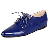  LarDorLin Cuir Verni Oxford Derby Femme Pointu Lacets Chaussures Travail Plates Chaussures Bureau Brogue Comfy Bureau Formal Pumps Bleu Taille 39 EU (40 CN)