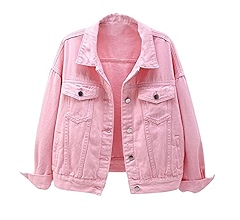 サイズ30 【エビス】Women's　ピンク大黒　denim赤耳 Entyinea Plus Size Denim Jackets for Women Casual Long