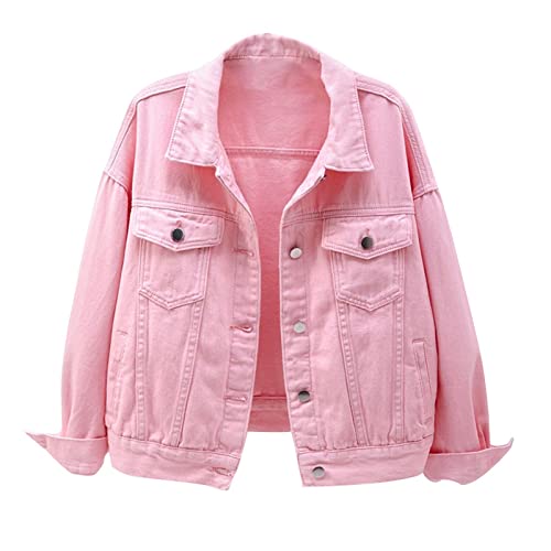 Uillui Mini Denim Jackets for Teen Girls Y2K Button Down Crop Jeans Coats Spring Fall Solid Color Denim Long Sleeve Outcoats