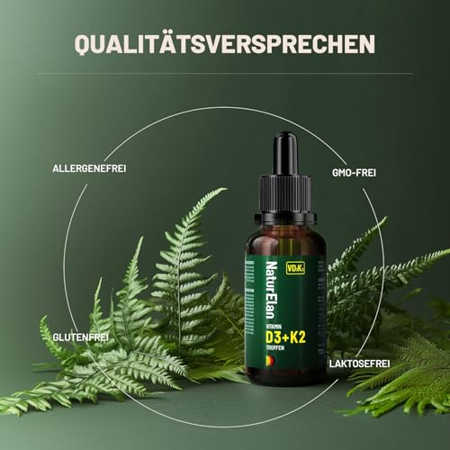 Vitamin D3 K2 hochdosiert Tropfen - 100ml, 1000 I.E. Vitamin D3 pro Tropfen, vegetarisch, ohne Zusätze, Laborgeprüft