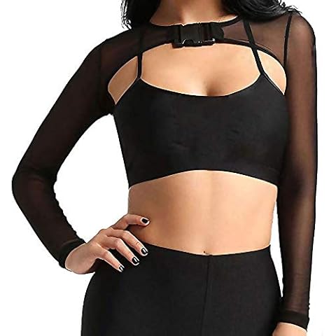 Ypser Sheer Mesh Crop Top with Buckles Cover