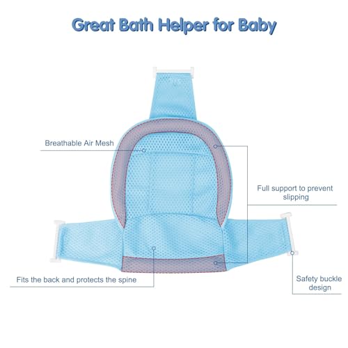 Image of Colorlife Baby Bath Seat Support Net Infant Bathing Seat Support Mat, Adjustable Comfortable Non-Slip Three-Pointed Baby Shower Net Bathtub Sit Up Mesh for Newborn 0-12 Months-Blue(No Bathtub)