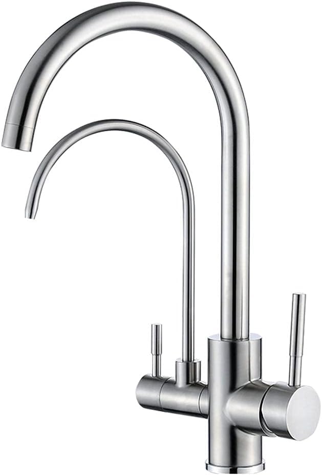 Grifo de acero inoxidable cepillado para fregadero de cocina con agua caliente y fría