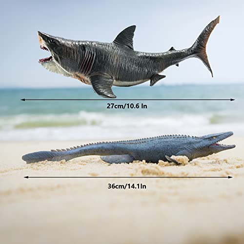 Gemini & Genius Mosasaurus And Megloden Dinosaur Toys, Ocean Monsters Shark Action Figurines, Great For Collector, Party Favor And Birthday Gift To Boys And Girls 3-12 Years Old #TOP3