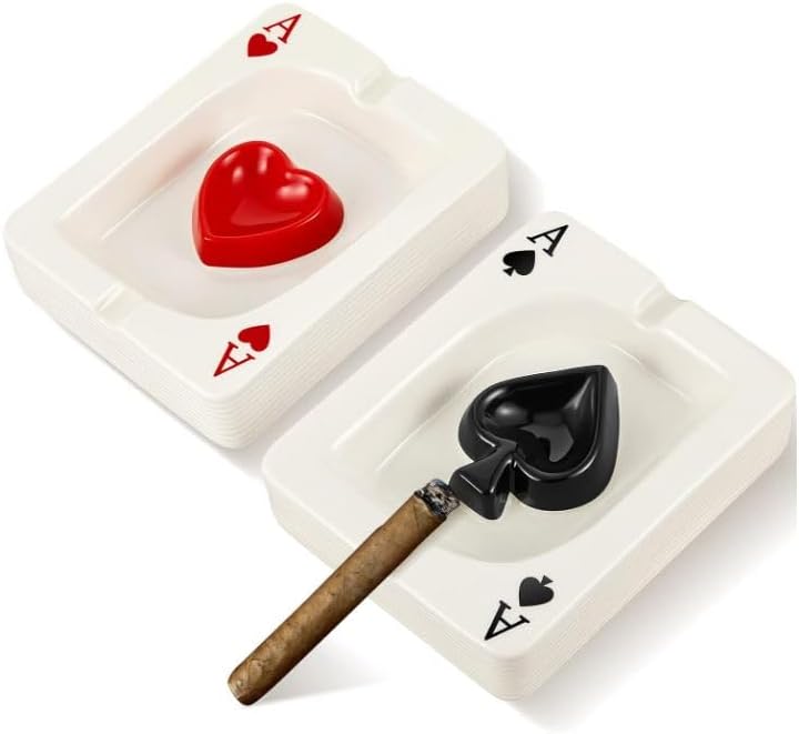 2 Pack Ceramic Poker Ashtray - Ace Heart & Spade Design for Cigarette Smokers Cool Quirky Decorative for Home Office Stoner Room Decor Gift