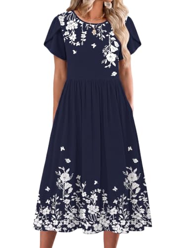 Image of Zeagoo Womens Summer Dresses Casual Aline Midi Dress Short Sleeve Floral Tshirt Dress Flowy Beach Sundresses with Pockets