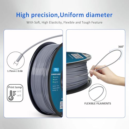 Image of Geeetech TPU Filament 1.75mm, Shore 95A Flexible 3D Printer Filament with High Elasticity, 1KG (2.2lbs) Spool, Dimensional Accuracy ±0.03mm, Fits Most FDM Printers (Clear Silver)