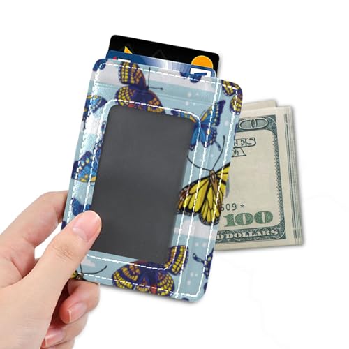 Front Pocket Minimalist Leather Slim Wallet Credit Card Holder Blue Butterfly for Men & Women4