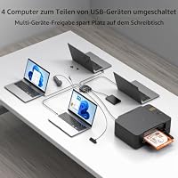 USB 3.2 Switch for 4 Computers 2 USBC+2 USBA 10Gbps Inputs, Share 1 USBC+3 USBA Peripherals Like Mouse Keyboard Printer Scanner,Come with 3.5mm Mic Headphone Jack, 4 Cables & Controller – Ansicht 6