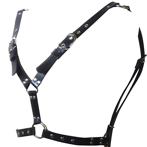 Leather Body Chest Half Harness Suspenders Black Punk Chain Belt Adjustable Straps Buckle Rings for Men Clubwear Costume2
