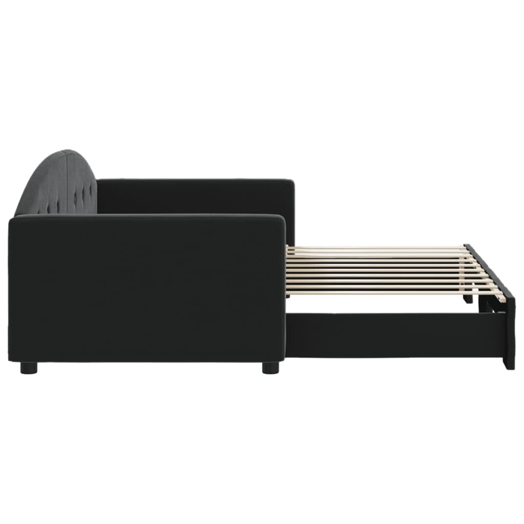Łóżko dzienne, wysuwane, czarne, 90 x 190 cm, aksamitne obicie, sofa 2 w 1 z funkcją spania z rolety, wytrzymała rama z metalu i drewna, nowoczesne wzornictwo do salonu i sypialni