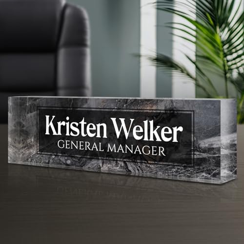 Personalized Name Plate for Desk - Custom Engraved Name Plates for Man - Boss Day Gifts for Boss - Acrylic Office Decor Appreciation Gifts for Teacher Nurse Coworker Social Worker (Gray/Black)