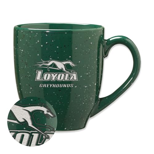 Rico Industries NCAA Loyola Maryland Greyhounds Primary Logo Green 16 oz Team Color Laser Engraved Speckled Ceramic Coffee Mug