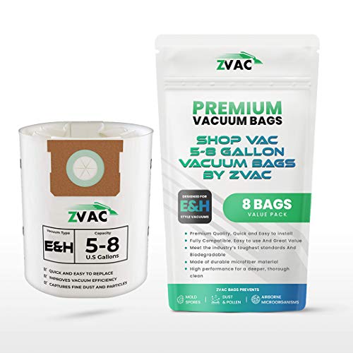 Sacs Shop-Vac type H et E 5-8 gallons : lot de 8 rechanges génériques pour aspirateurs d'atelier