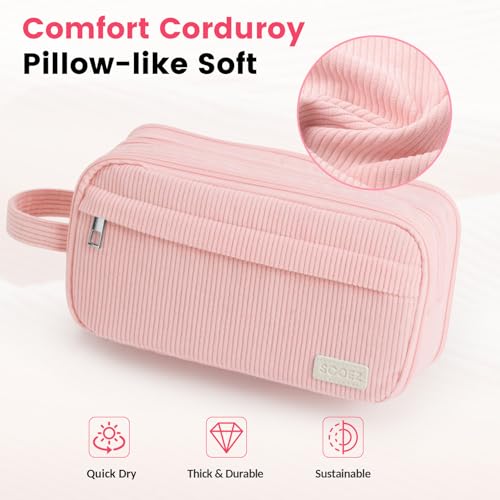 Image of Sooez High Capacity Pencil Case, Soft Corduroy Pencil Pouch with 4 Compartments, Multiple Pockets, Large Pencil Bag with Sturdy Zipper, Cute Pencil Case Pouch Organizer for Student Teen Girls, Pink