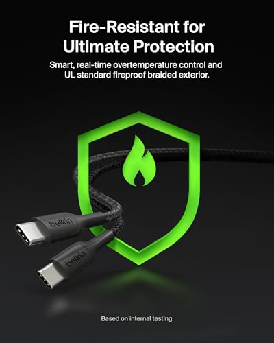 Image of Belkin 2-in-1 USB C to USB C Cable 140W, 5ft Braided Dual Charging Cable - Fast-Charging Combo Cord w /Smart Power Sharing for MacBook, iPhone, iPad, Samsung, Pixel, & More - Travel Essentials - Black
