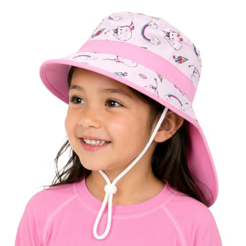 Image of VRITRAZ Sun Protection UPF50+ Bucket Hat Toddler Summer Beach Play Hats with Neck Flap for Girl, Boy, Kids Summer Hat, Bucket Hat for Kids Ages 3-10 Years