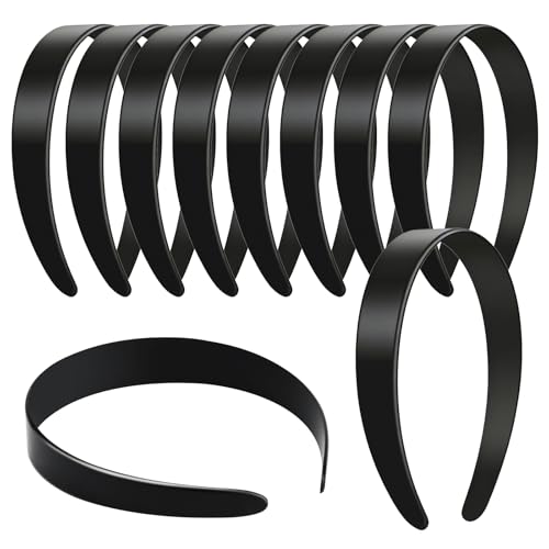 VOKOY 12 PCS Black Plastic Headbands 1 Inch Wide No Teeth Hair Bands for Girls & Women Blank DIY Plain Headbands for Crafts
