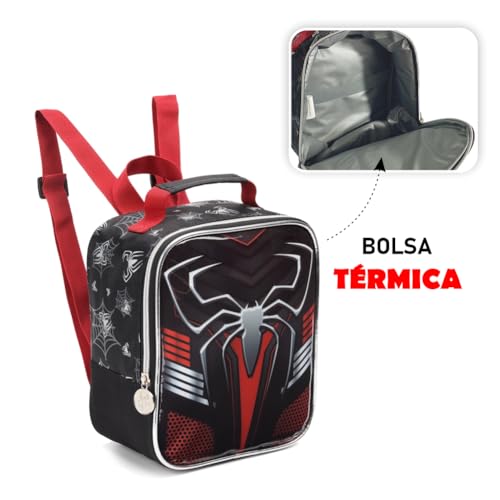 Kit Mochila 3 Pçs + Kit Escolar Infantil Homem Aranha Bolsa Com Rodinha Estojo Lancheira