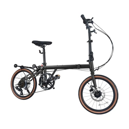 Fkstyle【驚きの3つ折り】折りたたみ自転車 16インチ 20インチ シマノ製7段変速 ディスクブレーキ ミニベロ 小径車 軽量 コンパクト 輪行袋付き 自転車本体 通勤 通学 街乗り 買い物 車載(適応身長150cm〜180cm) (ブラック, 16