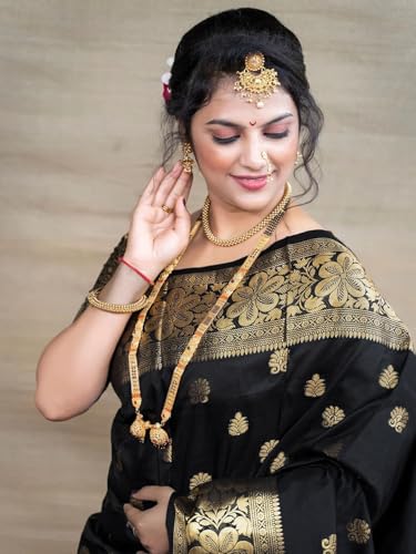 Image of Women's Kanjivaram Silk Saree with Blouse Piece, Banarasi Style,