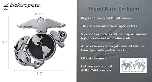 Image of Electroplate Officially Licensed U.S. Marines Anchor Chrome All Metal Emblem for Cars, Trucks, and All Auto | Universal Fit at 3.0 inch x 3.0 inch | Weatherproof