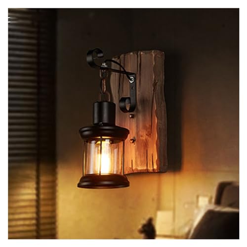 Aplique de pared LED vintage de madera y vidrio para exterior o interior estilo retro industrial 5
