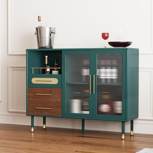 Image of ARTPOWER 48 inch Coffee Bar Cabinet with Wine Racks and Drawers, Modern Buffet Sideboard with Pull-Out Wine Storage, Liquor Bar Cart for Kitchen, Dining Room, Living Room (Green)