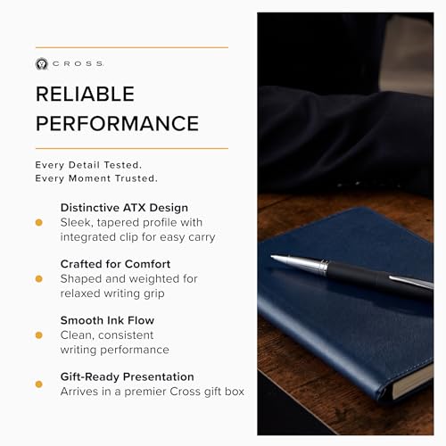 Image of Cross ATX Luxury Basalt Black Rollerball Pen with Modern Chrome Trim - Medium Point, Smooth Ink, Presented in Premium Gift Box