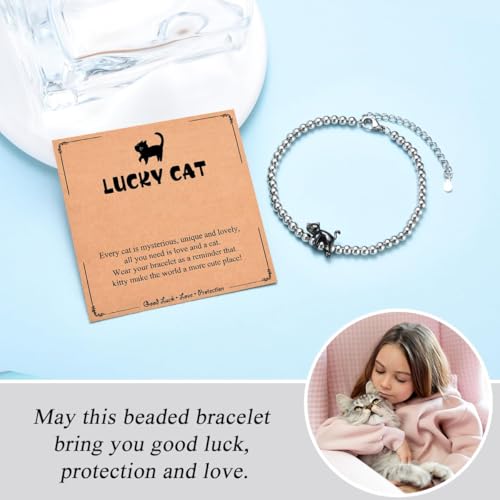 Cat Lover Gifts for Women Lady Girls, Lucky Black Cat Bracelets Jewelry with Kitty Themed Card, Christmas Stocking Stuffers Birthday Gifts for Cats Mom Best Friends Bestie Sister3