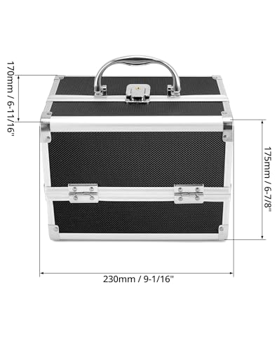 QWORK® Maletín de Maquillaje Portátil con Espejo, Estuche de Maquillaje Negro, Estuche de Cosméticos de Aluminio, Maleta para Uñas - imagen 6