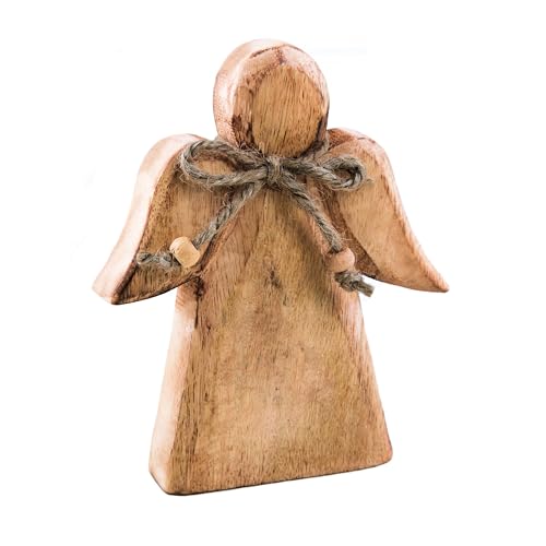 Logbuch-Verlag Figura de ángel Madera, 15 x 12 cm: decoración navideña Natural, Adorno rústico para Mesa y Ventana, Figura Decorativa Navidad Elegante, ángel Protector, símbolo de Amor y Esperanza