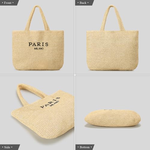 Image of Large Straw Tote Bag Summer Straw Purse for Women Vacation Raffia Woven Beach Bags Handbag