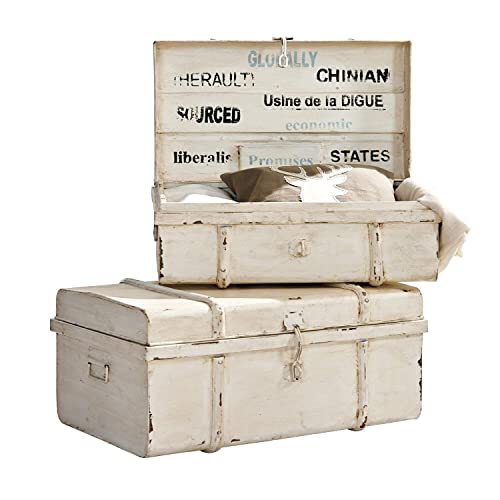 Impilabili Loberon Set di 2 bauli Riga, Ferro, Bianco Antico