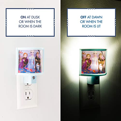 Image of Disney Frozen Wrap Shade LED Night Light, Plug-in, Dusk to Dawn, Girls Bedroom Decor, UL-Listed, Ideal for Nursery, Bathroom, 46276 (Pack of 12)