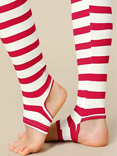 Allegra K Women's Leggings Printed High Waist Elastic Waistband Party Yoga Stirrup Pants X-Large Red White-Stripe #TOP5