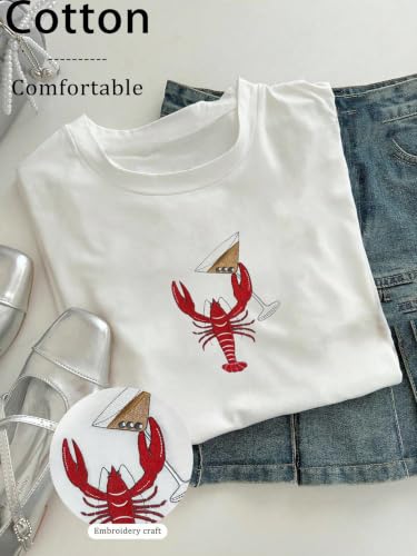 Image of RoseSeek Women's Cute Embroidered Tops Crew Neck Short Sleeve T Shirts Casual Going Out Tops