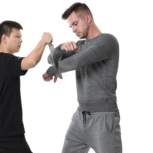 WhFKLca Vetement Anti Couteau, Gilet Anti-coupures et Anti-Coups, T-Shirt De Protection Niveau 5, Chemise Légère à Col Rond Et Manches Longues, Utilisés pour La Protection Personnelle Grey-3XL