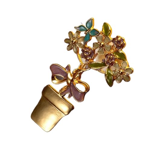 Broche de jarrón floral esmaltado que no se cae ni daña tus chaquetas