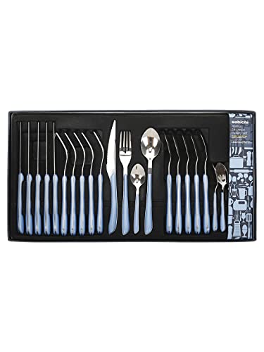 Sabichi® 24 Pieces Stainless Steel Cutlery Set for Dining Table Stylish | Premium Flatware Set (6 Table Spoons, 6 Table Forks, 6 Tea Spoons, and 6 Table Knives) | 10 Years Warranty – Roma Sky Blue