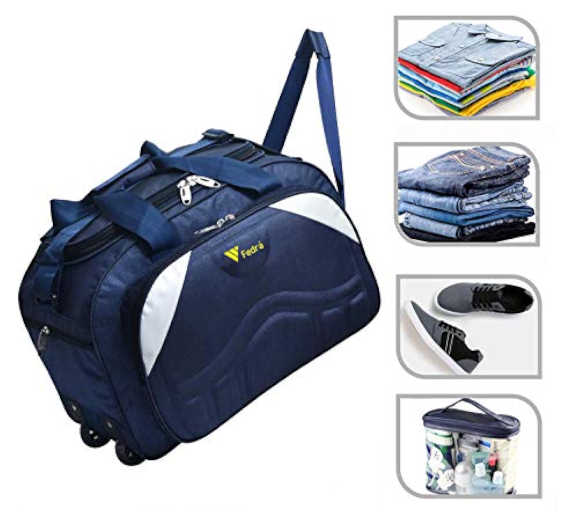 Expandable Waterproof Polyester Duffel Travel Bags Men Duffle Luggage Bag 45 L Blue White