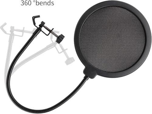 Image of Techtest Microphone Pop Filter Windscreen Shield with Dual Layer Mesh & Gooseneck Clamp for Studio Recording, Broadcasting, Streaming, Vocal Singing, Podcasting, Gaming, Speech Mic Pop Guard Accessory