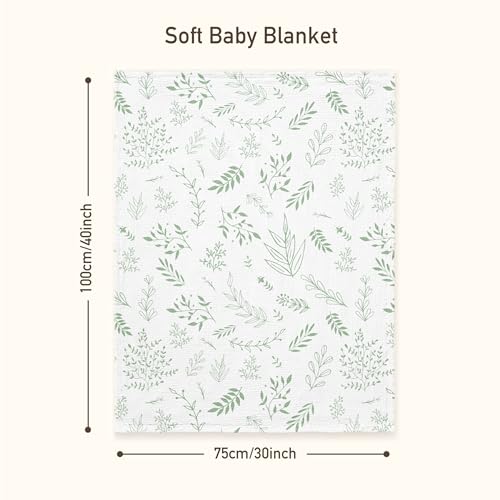 Image of GLLQUEN BABY Blankets for Boys Girls, Soft Muslin Cotton Front Dotted Fleece Backing, Nursery Minky Crib Blanket for Infant Toddler, 30 x 40 inches Throw Blanket, Green & Leaves