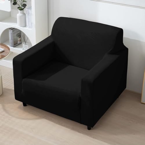 Image of HOKIPO 200 GSM Premium Velvet Sofa Cover 1 Seater Fully Covered, Black (NEW-AR-4736-BLK)