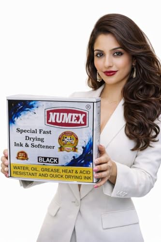 Image of NUMEX Black Batch Printing Ink & Softener Combo | 1000 ml Pack | Fast Drying Formula | for Manual Batch Coding Machines | Suitable for Packaging Use